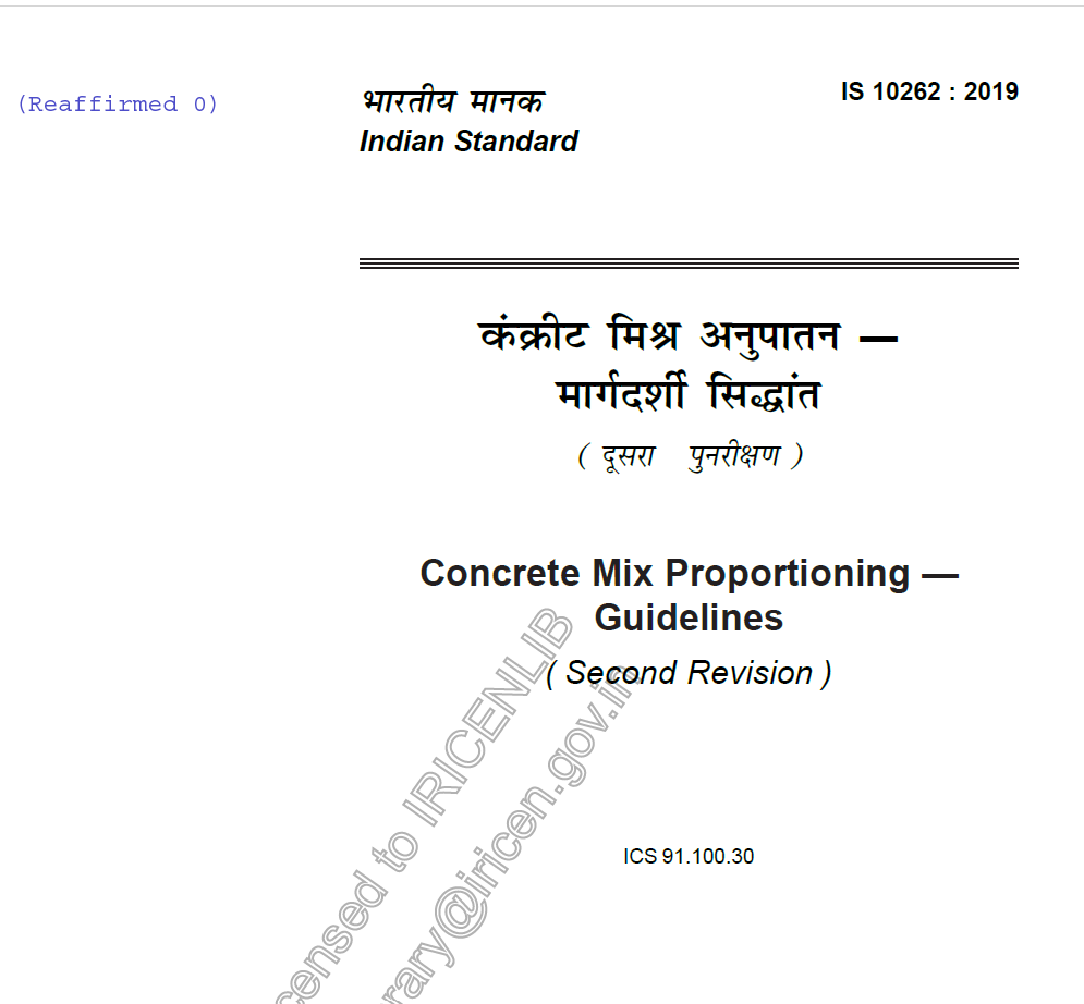 IS 10262 - 2019 Concrete Mix Proportioning Guidelines