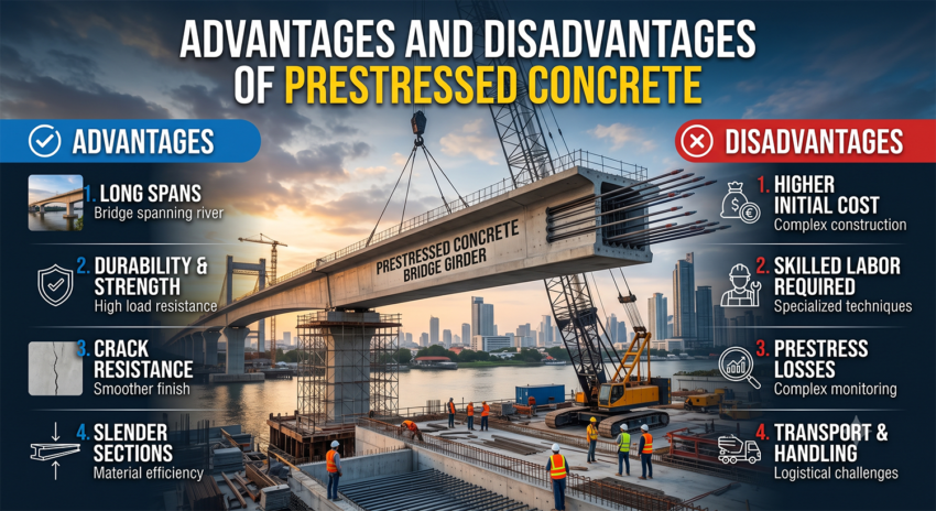 advantages and disadvantages of prestressed concrete
