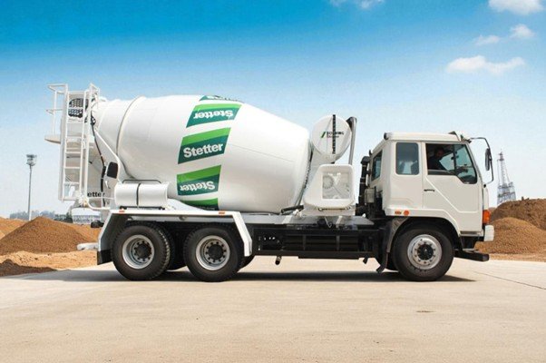 The image is of schwing stetter ready mix transit mixer. Schwing stetter is a german company but also has a global presence in US, Europe, India, and other countries.