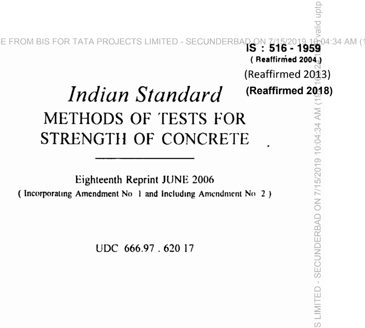 IS 516 1959 Method Of Tests For Strength Of Concrete PDF is-516-1959-method-of-tests-for-strength-of-concrete-pdf