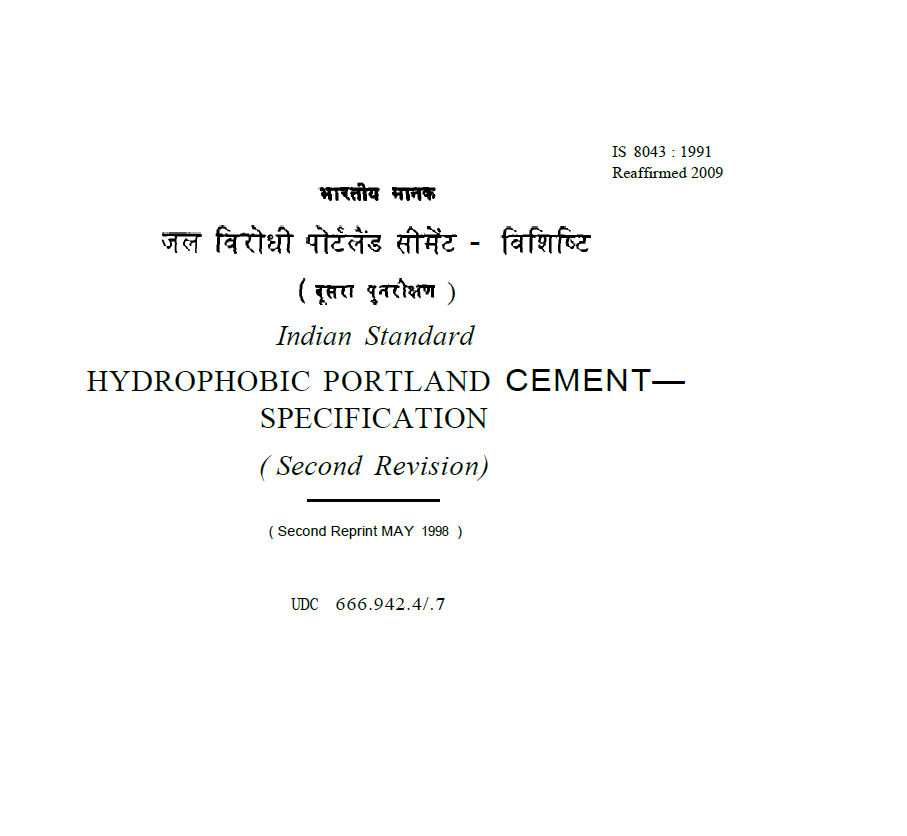 IS Code for Hydrophobic Cement