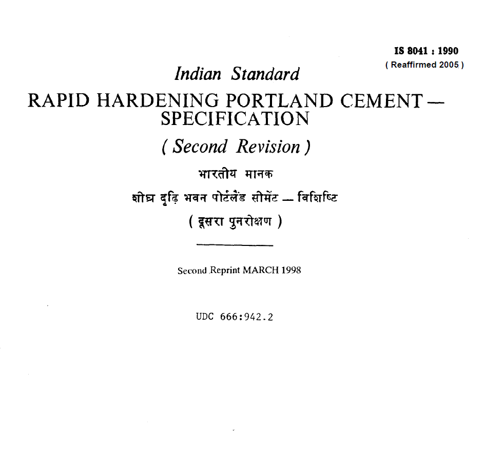 IS Code on Rapid Hardening Portland Cement Specifications