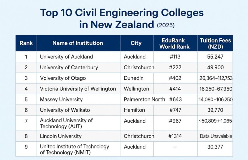 Top 10 Civil Engineering Colleges in New Zealand