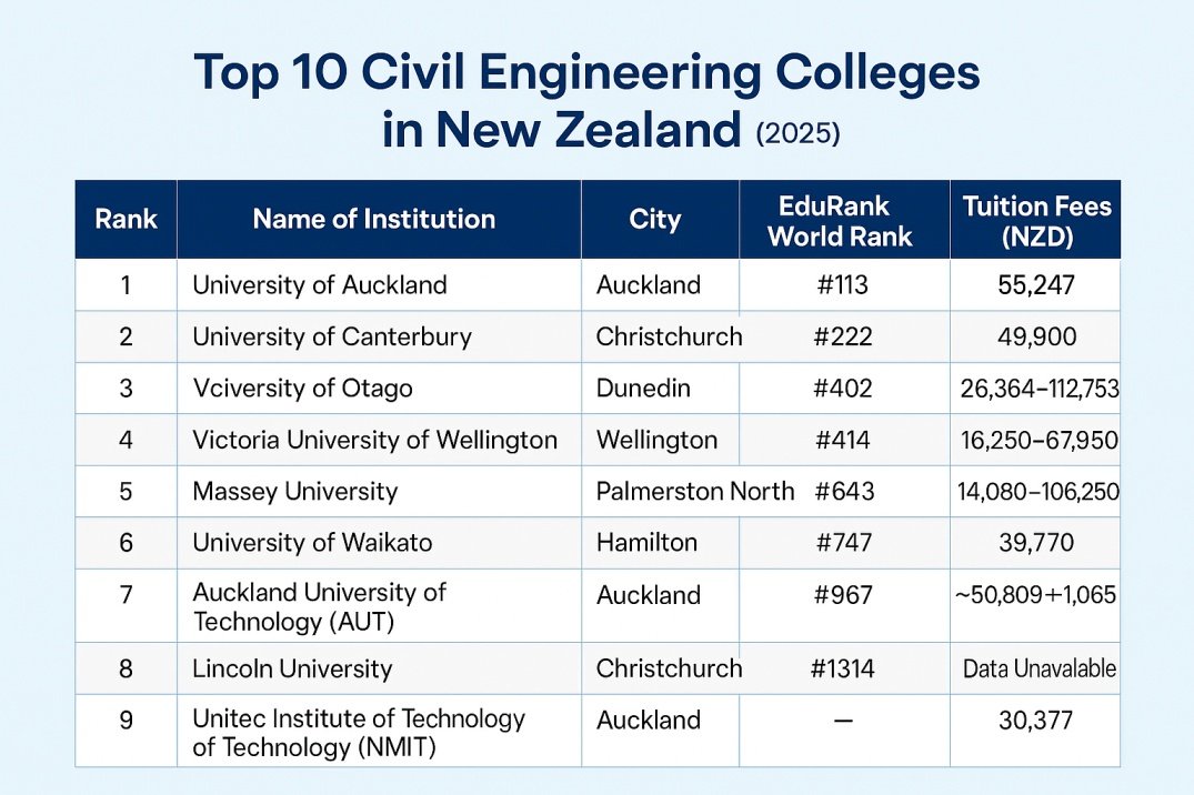 Top 10 Civil Engineering Colleges in New Zealand