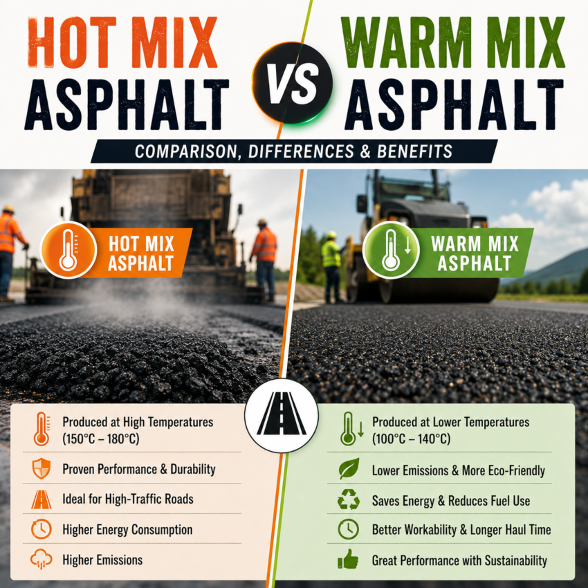 Hot Mix Asphalt vs Cold Mix Asphalt - Image made with AI for Illustration
